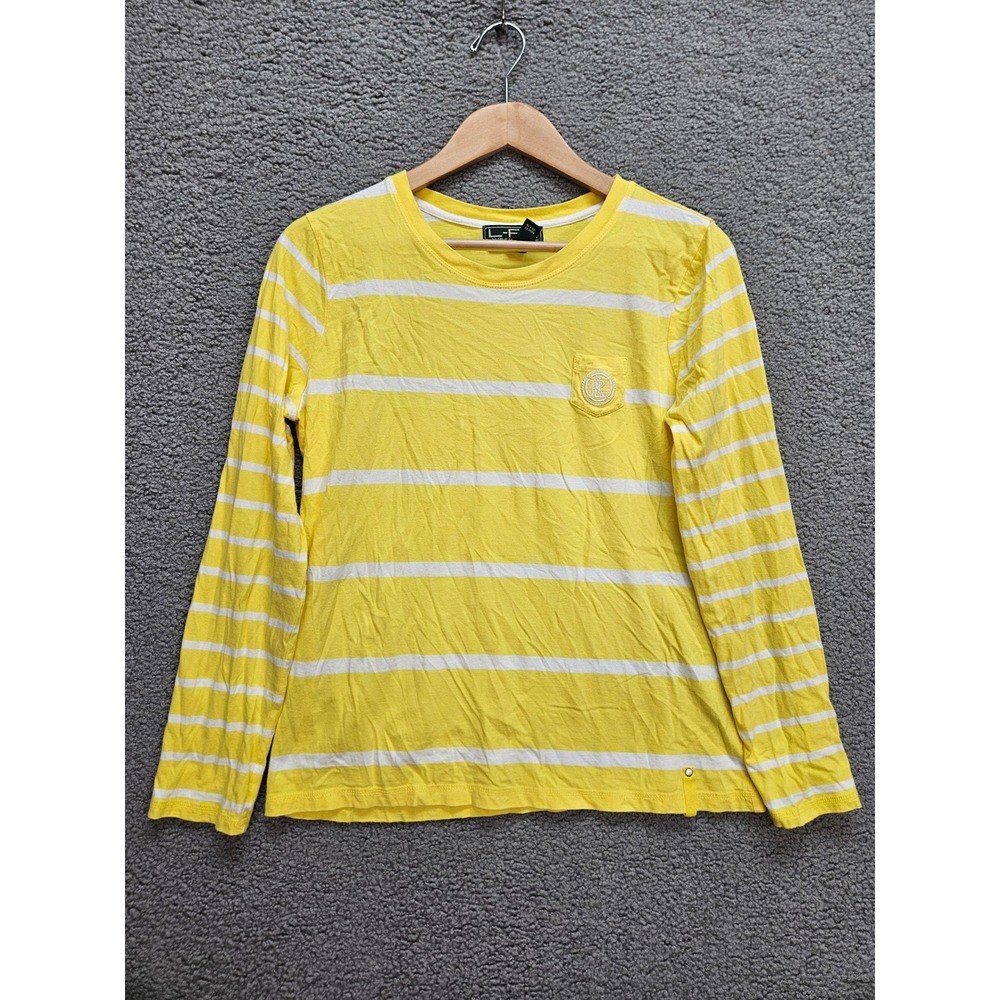 Lauren Ralph Lauren Active Tee L Yellow White Stripe Nautical Crest Preppy